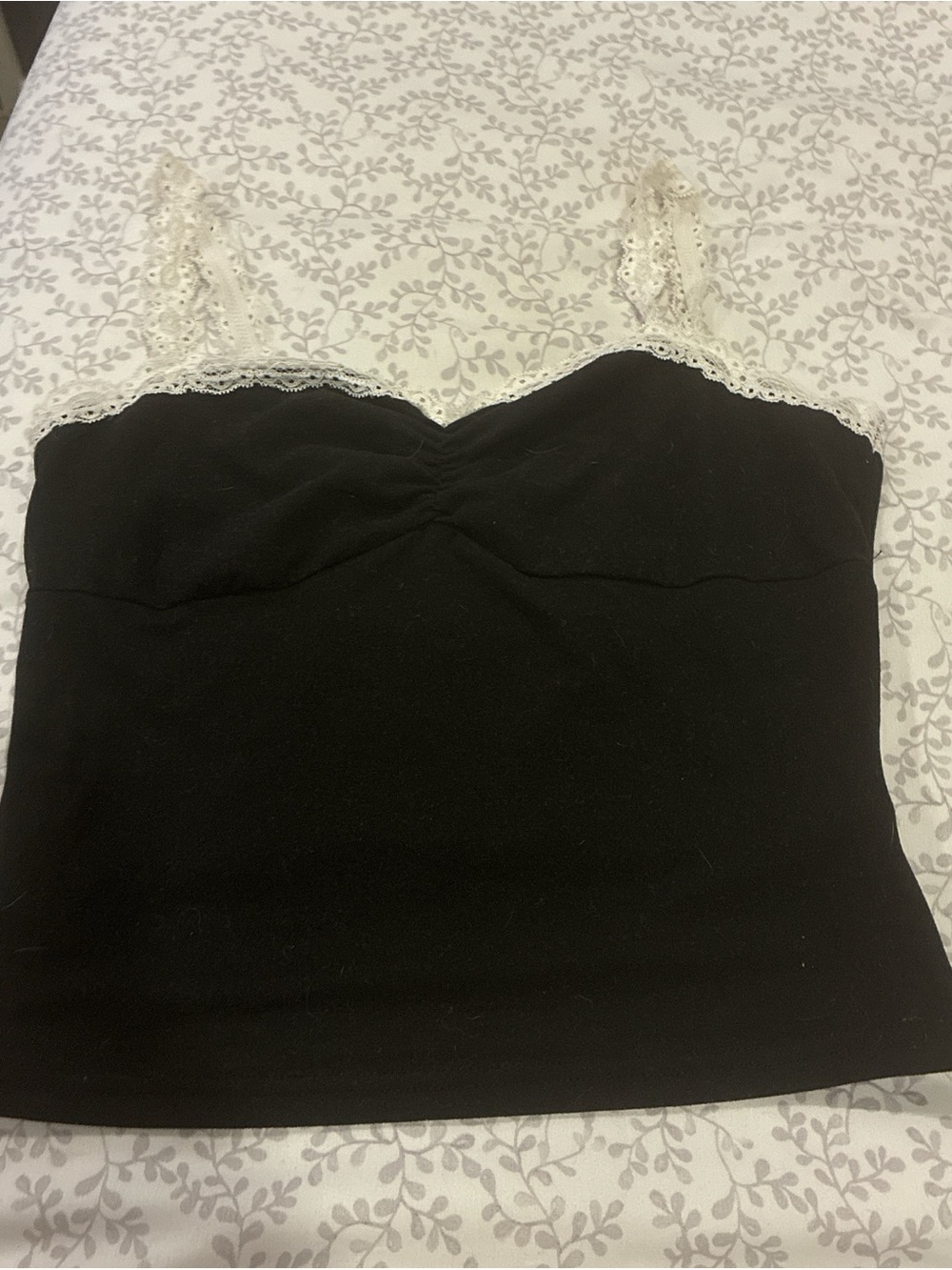 SHEIN Black Camisole with White Lace Trim